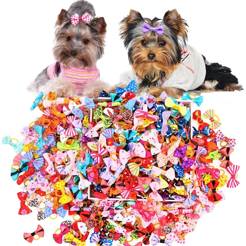 Small Dogs Cats Hair Bows 30 PCS With Rubber Band Handmade Movable Puppy Bows for Yorkie Shih Tzu Grooming Daily Party Pet