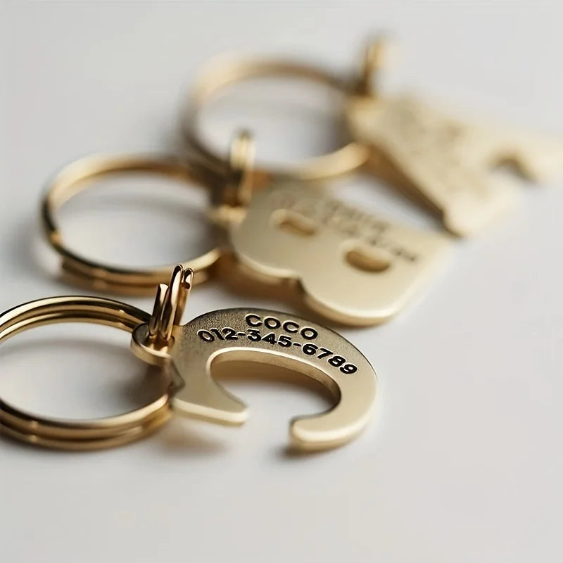 [Customized Products] Personalized Stainless Steel Pet Pendant Keychain, Customizable Pet Id Tag Letter Pendant, Custom Dog Tag