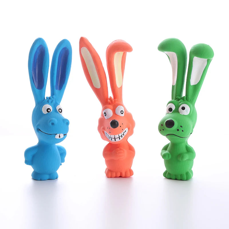 Dog Latex Chew Toy Naughty Rabbit Squeaky Long Ears Natural Rubber Puppy Teething Durable Pet Play Bite Proof