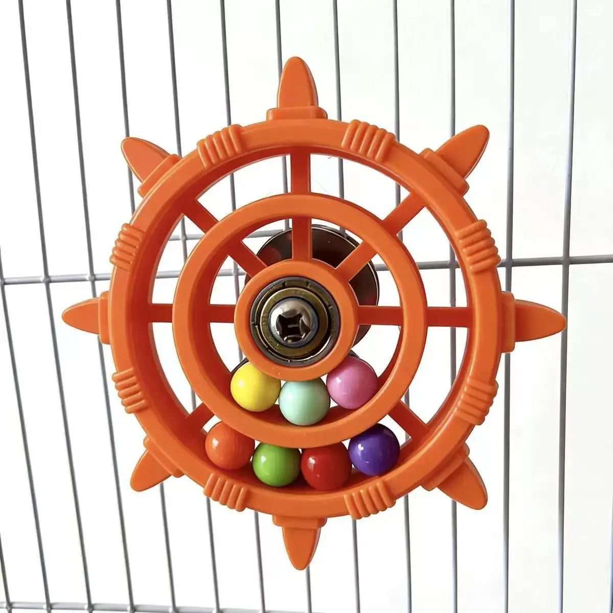Rudder Shaped Parrot Spinner Rattle Bite Resistant Colorful Beads Bird Cage Plastic Interactive Spinning Wheel Small Birds Toy