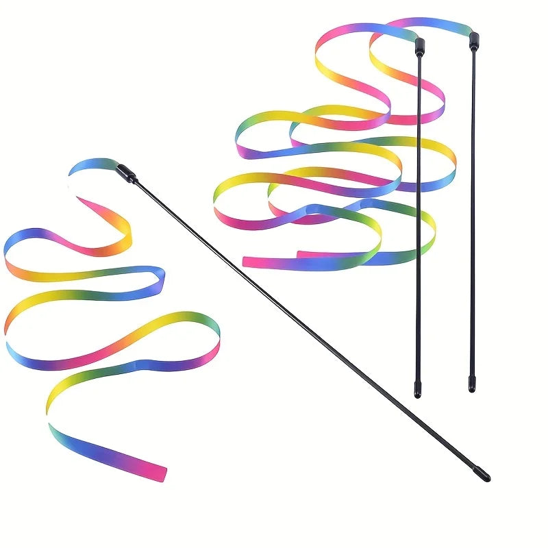 1pc Interactive Cat Toy Cute Funny Rainbow Strips Stick Cat Teaser Wand Pet Toys for Cats Toys Cat Supplies Pet Products