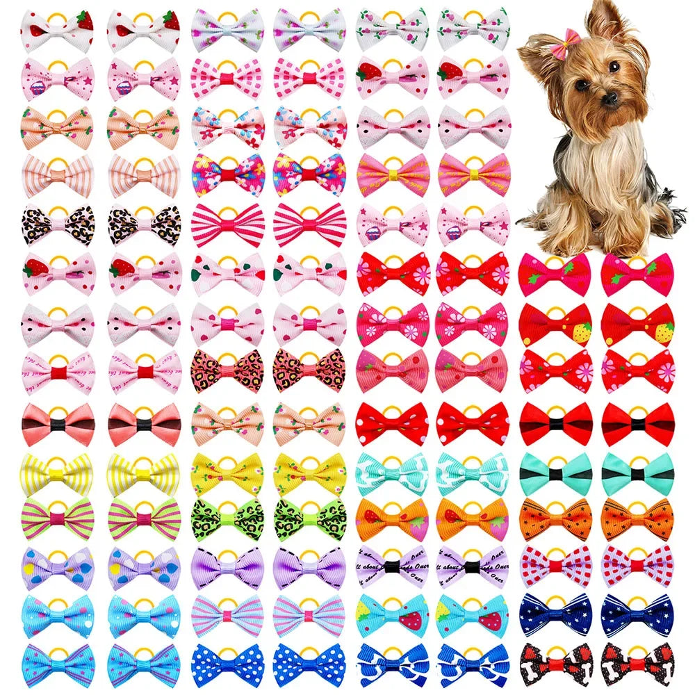 Small Dogs Cats Hair Bows 30 PCS With Rubber Band Handmade Movable Puppy Bows for Yorkie Shih Tzu Grooming Daily Party Pet