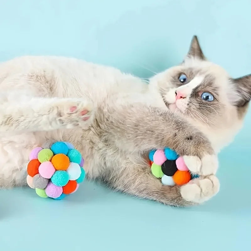 2Pcs/5Pcs Cat Ball Toys Pet Elastic Bell Ball Self-Entertainment Ball Toy for Cats, Suitable for Indoor Cats and Kittens, Chew Toy, Random Color