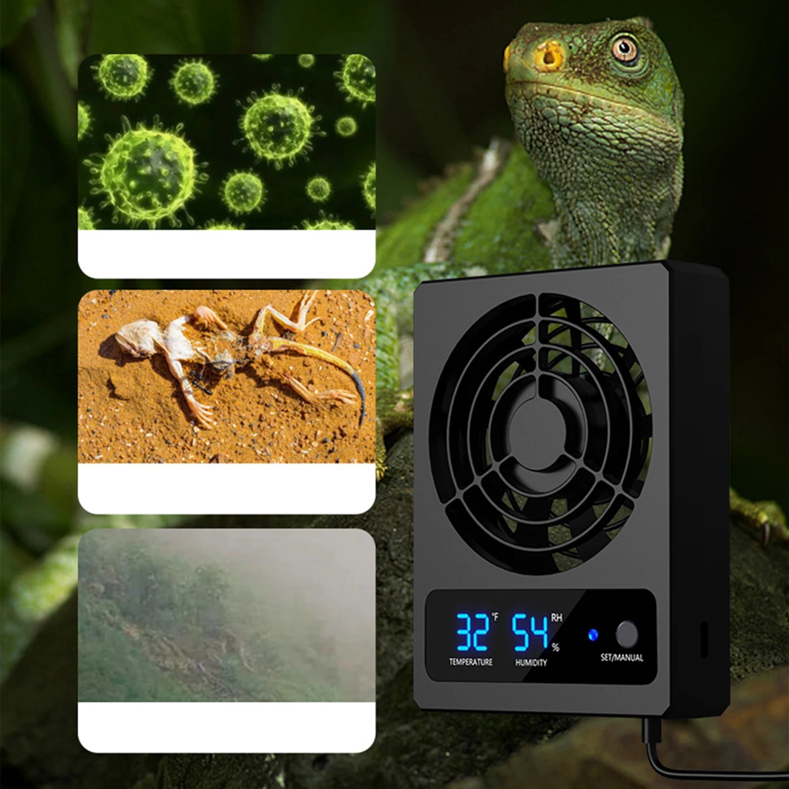 Temperature Control Fan for Reptiles Amphibians with Automatic Switch Available Humidity Settings Fan Dehumidifier Pets Products
