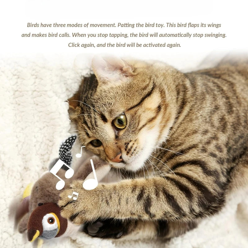 Interactive Cat Toys Flying Bird Cat Toy Rechargeable Chirping Flapping Bird(no Flying) Can Add Catnip Touch Activated Plush Toy