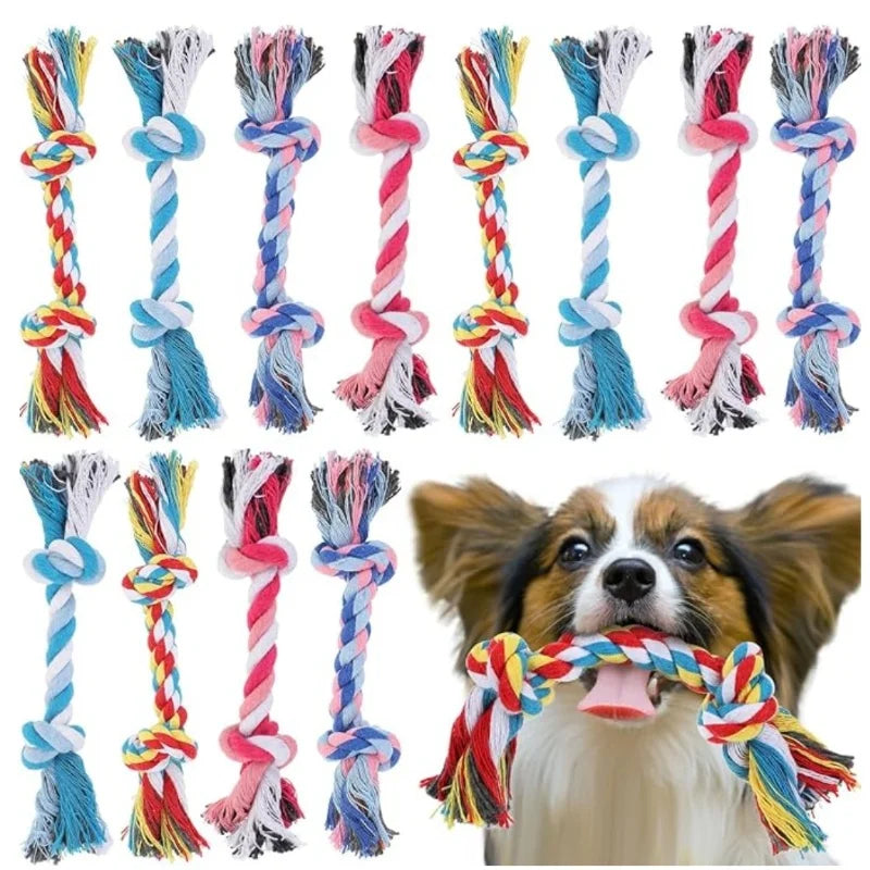 Random Color Pet Dog Toy Bite Rope Double Knot Cotton Rope Funny Cat Toy Bite Resistant and Sharp Teeth Pet Supplies Puppy Toys