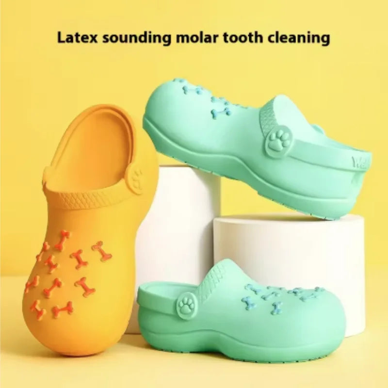 Indoor/Outdoor Dog Chew Toy Sound Latex Slippers Shape Teeth Cleaning Training Play for Small Medium Large Dogs & Puppies