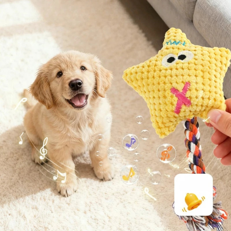 Corduroy Plush Dog Chew Toy with Cotton Rope Built-in Squeaker Tear Proof Interactive Teeth Grinding Play Supplies for Small