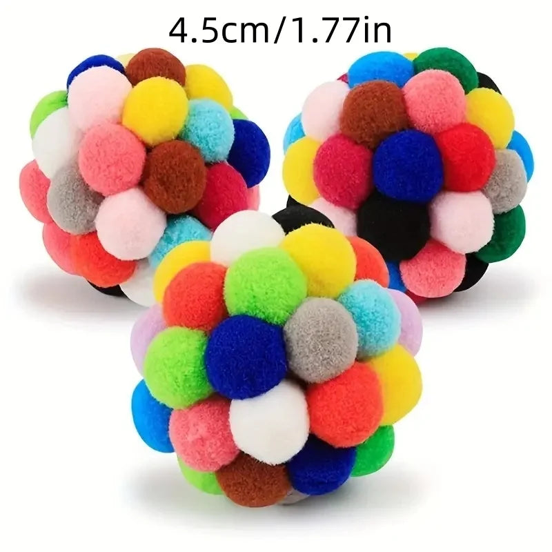 1/3PCS Cat Toys Cat Plush Ball Toy Pet Elastic Bell Ball Self Hi Ball Playing Cat Colorful Woolen Ball