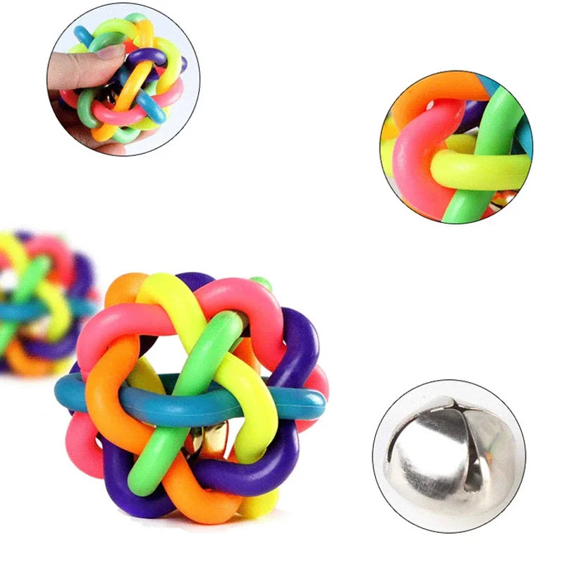 Colorful Bell Woven Toy Popular Dog Bite Resistant Rubber Pet Chewing Playing Fetching Nice Ball Puppy Toy for Large Small Dogs