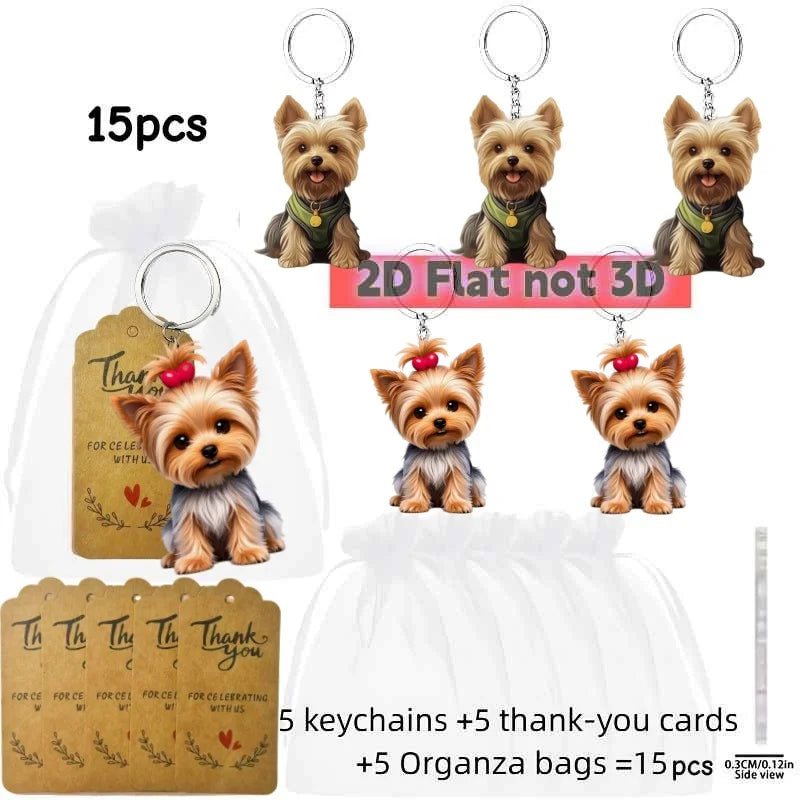 2D Yorkshire Terrier Keychain Cute Yorkie Dog Pendant Flat Acrylic Ornament Charms Hanging Decoration for Bag Festive Party Gift