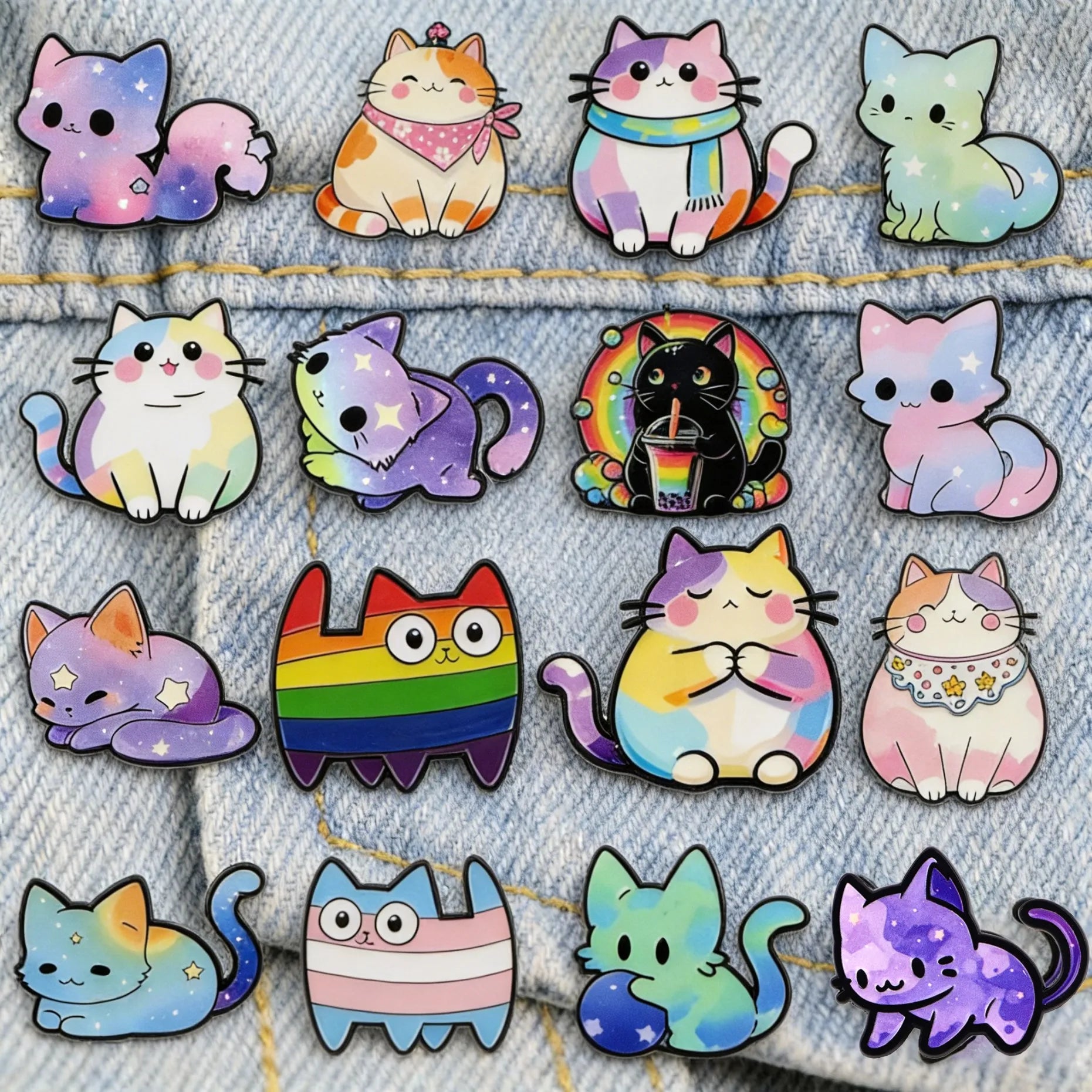 Cute Rainbow Galaxy Cat Enamel Pins Kawaii Cartoon Brooches Animal Lapel Badges Jewelry Gifts for Cat Lovers & Pride Accessories