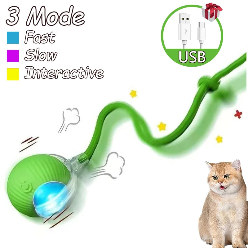 2Pcs Cat Interactive Ball Toys Automatic Rolling Ball Faux Tail Rechargeable Smart Pet Electric Toy Cat Training Imitate Mouse