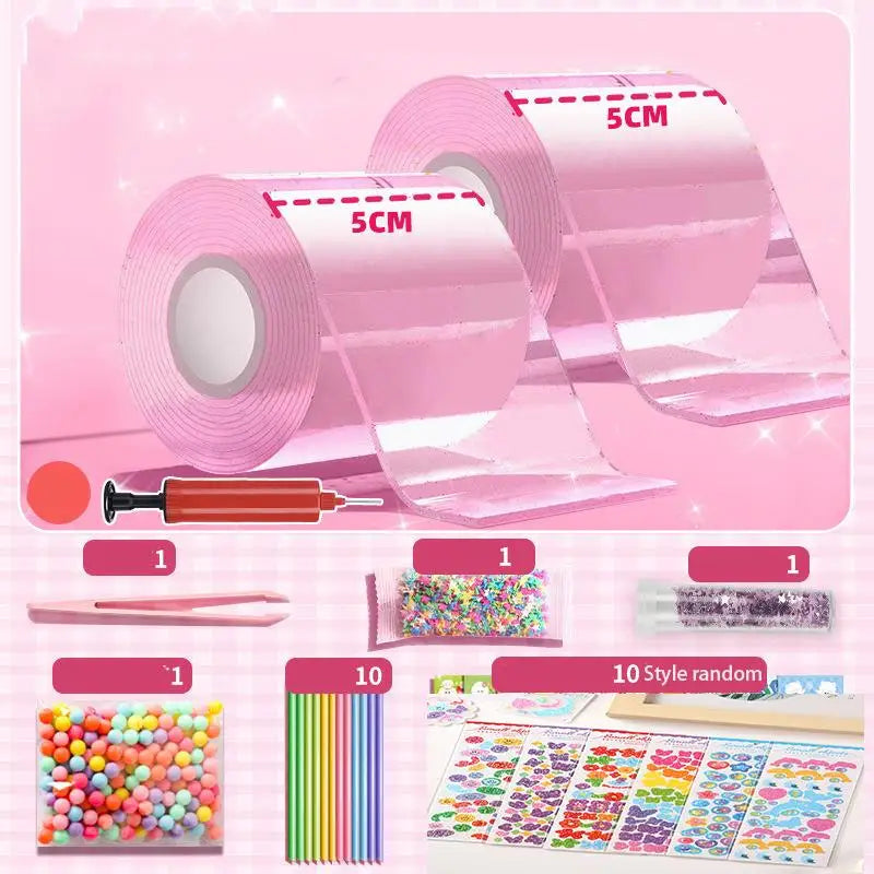 PET Nano Glue Knead Music Double Sided Tape Blow Bubbles Full Set Of Nano Tape Bubble Blowing Decompression Toy Stickers