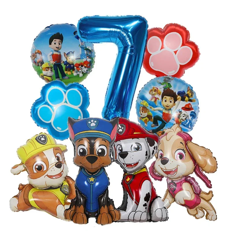 9pcs Cartoon Paw Patrol Foil Balloon Digital Number Supplies Rescue Dog Party Decoration Baby Gift Chase Skye