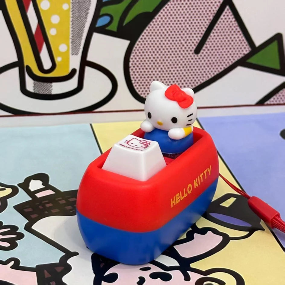 Anime Hello Kitty Voice Button Keychain Kt Cat Keycap Stress Reducing Toy Keyboard Desktop Decoration Birthday Keychain Gift