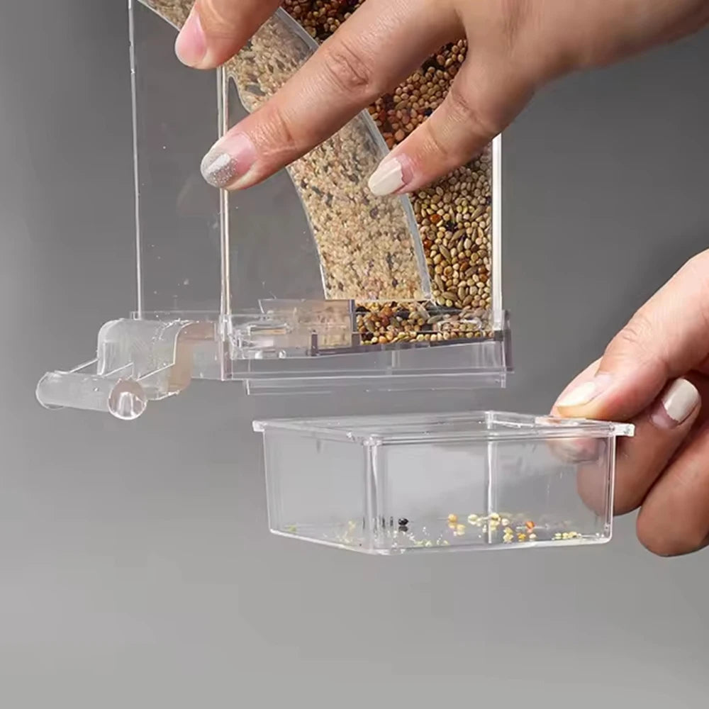 Parrot Feeder Anti-Spill Transparent Bird Food Box Clear Feeding Device for Parrots Durable Bird Feeding Box
