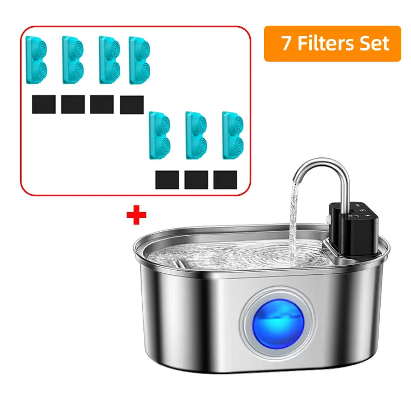 ROJECO 3.2L Stainless Steel Cat Water Fountain Wireless Sensor Smart Automatic Dog Water Dispenser Drinking Fountain 4000mAh