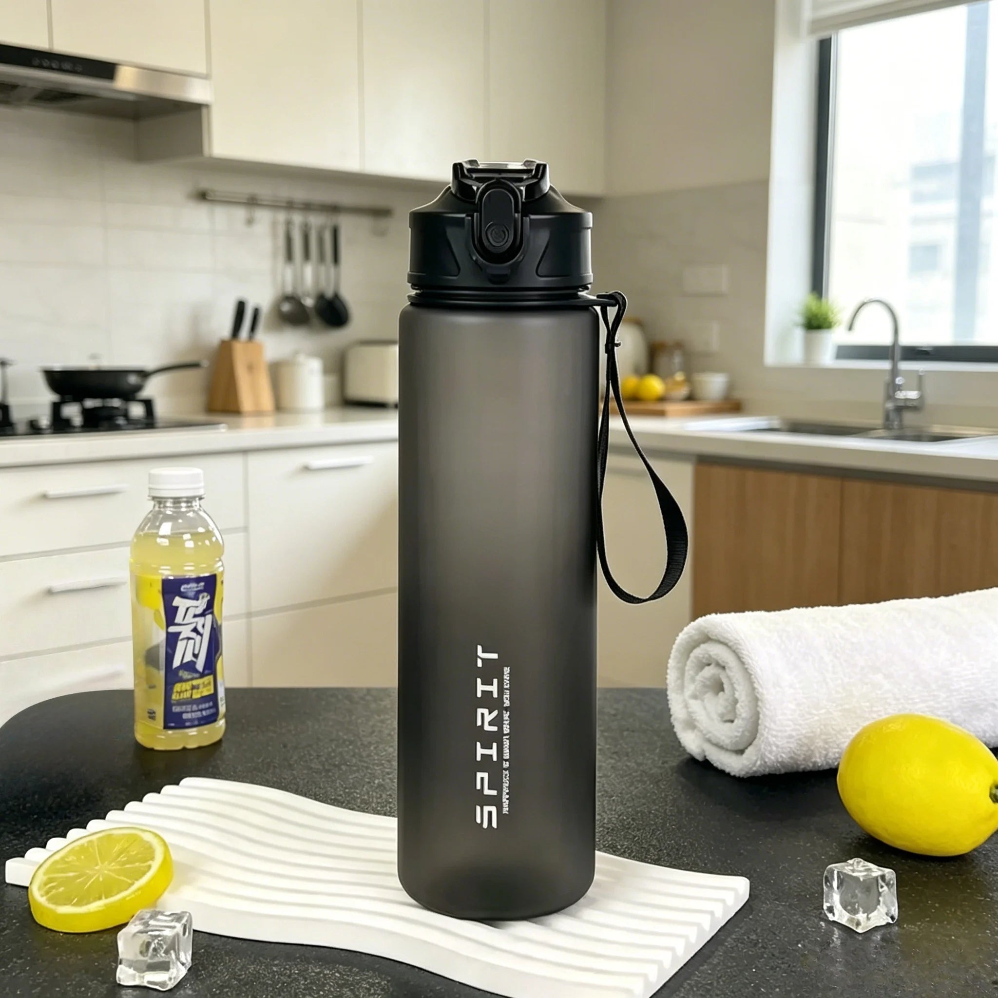 3D Printed Cute Cartoon Cat PVC-Free, Leak-Proof, Matte Finish 750ML Water Bottle,Includes Carry Loop Outdoor Activities