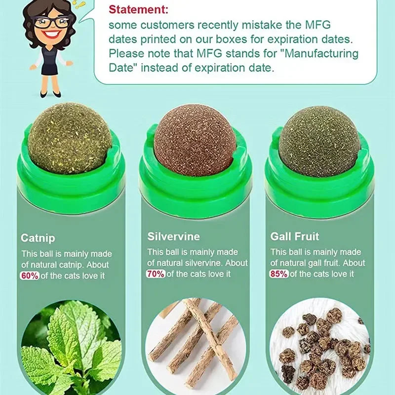Cat Toy Catnip Cat Wall Stick-on Ball Toy Scratchers Treats Healthy Natural Removes Balls to Promote Digestion Cat Grass Snack