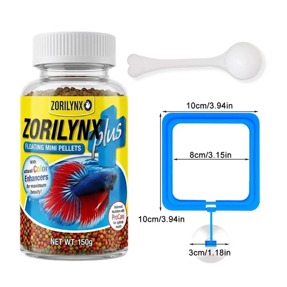 Betta Fish Food Floating Mini Pellets with Aquarium Feeding Ring Station Color Enhancer Tropical Fish Food Kit ZORILYNX