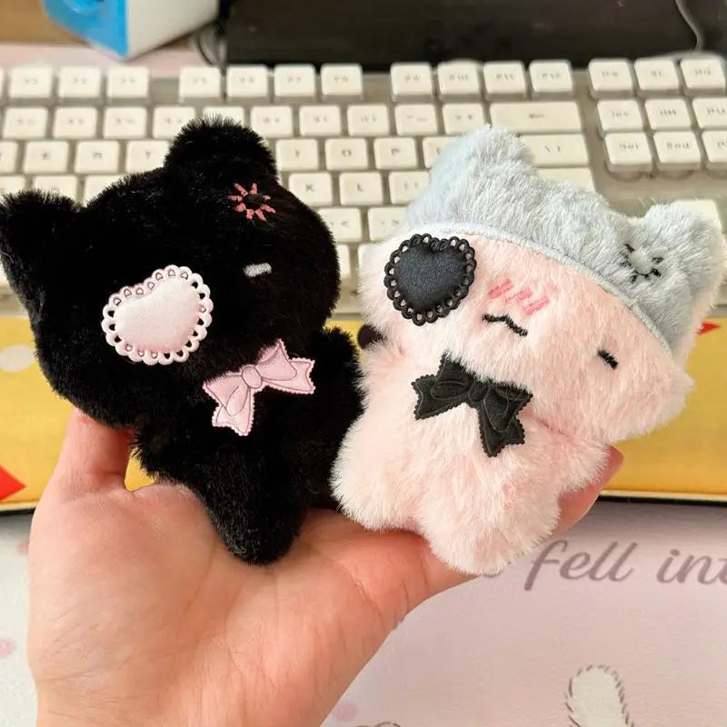 Cute Cartoon Plush Kitty Keychain Kawaii Black Cat Pink Cat Doll Backpack Decoration Pendant Bag Charm Key Ring Accessories Gift