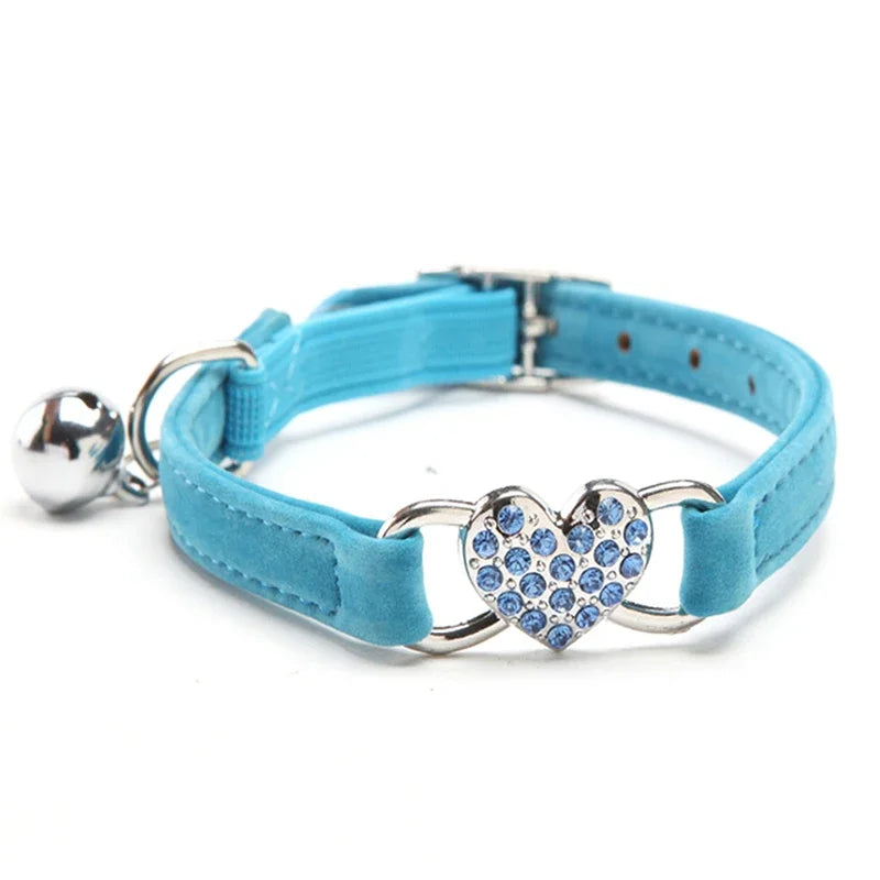 Heart Charm and Bell Cat Collar Safety Elastic Adjustable with Soft Velvet Material 8 Colors Pet Product Small Dog Collar Pet