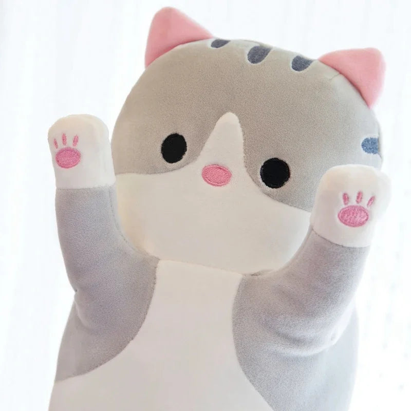 Cute  Cat Plush Toy Long Pink Brown Grey Sleeping Cats Leg Pillow Squishy Little Animal Doll Appeasing Plushie Gift