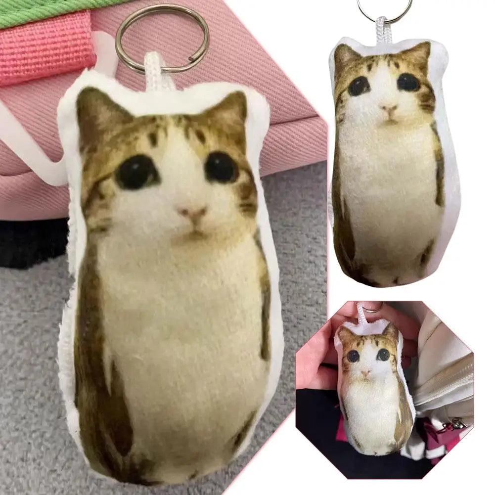 Funny Meowl Voice-Playing Plush Keychain Realistic Cat Meow Sound Toy Squeeze Stress Relief Charm High-Definition Print Feline