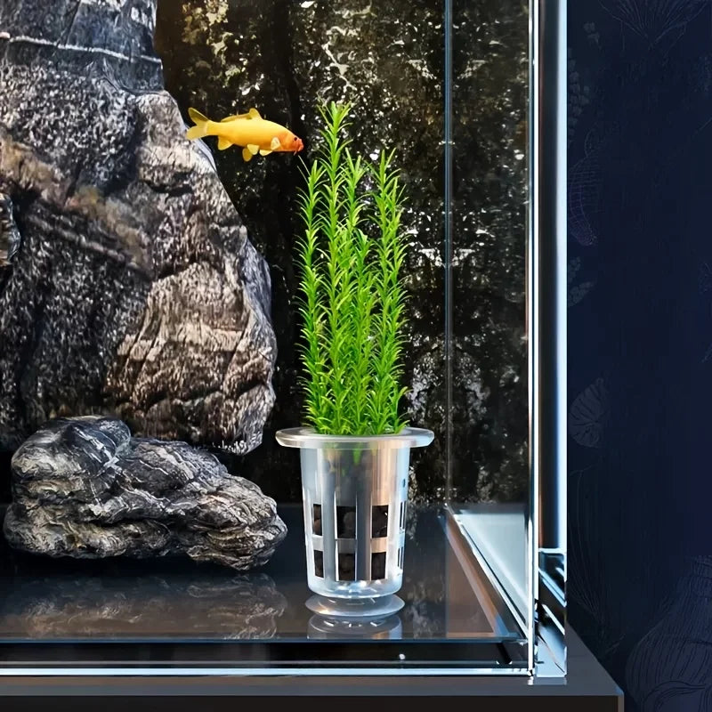 5Pcs Clear Plastic Aquarium Planting Cups with Suction Base -  Water Grass Grow Containers for Freshwater Fish Tank Decoration