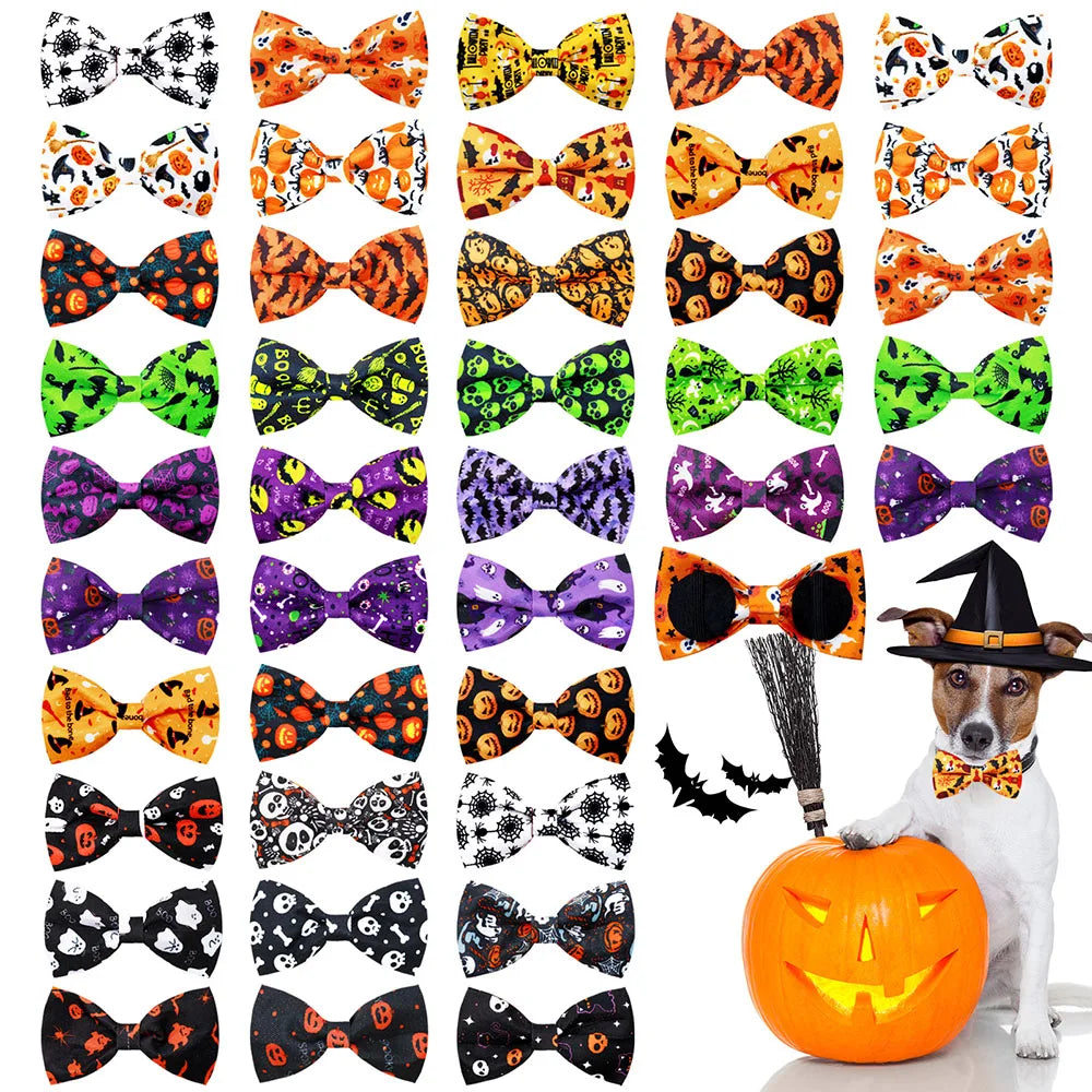 50pcs Dog Collar Accessories For Halloween Removable Small Dog Cat Bowties Skukll Style Dogs Grooming Products Pet Supplies