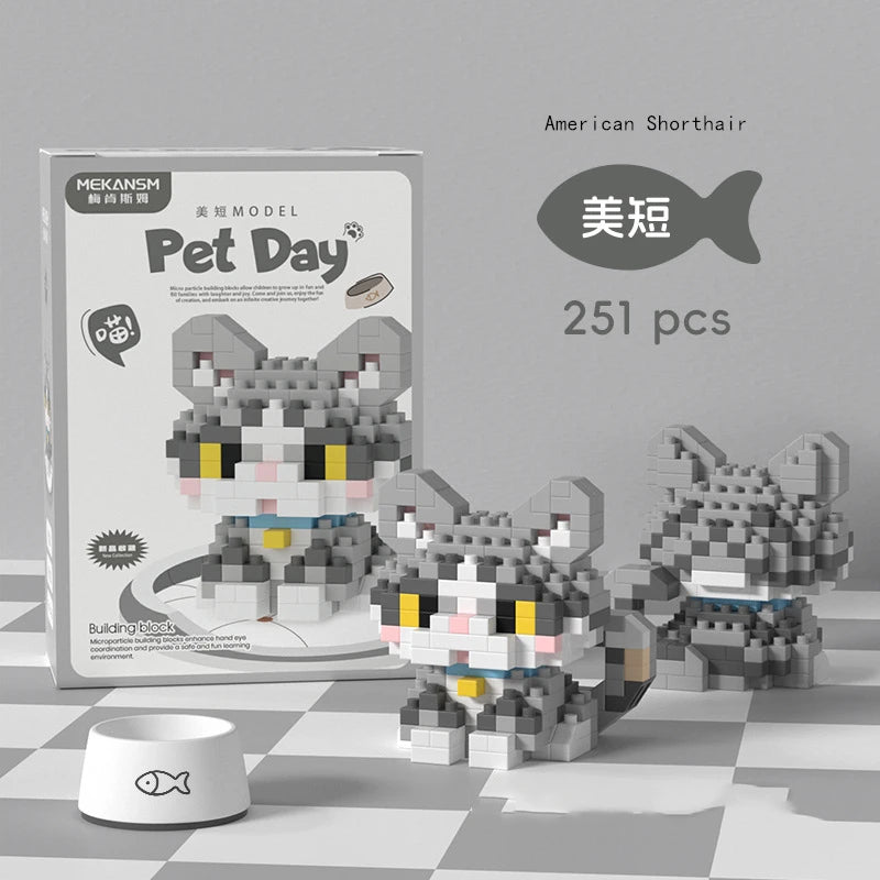 18 Styles Little Dog Cat Cute Pet Small Building Block Model Series Ornaments Children's Toys Miniature Bricks