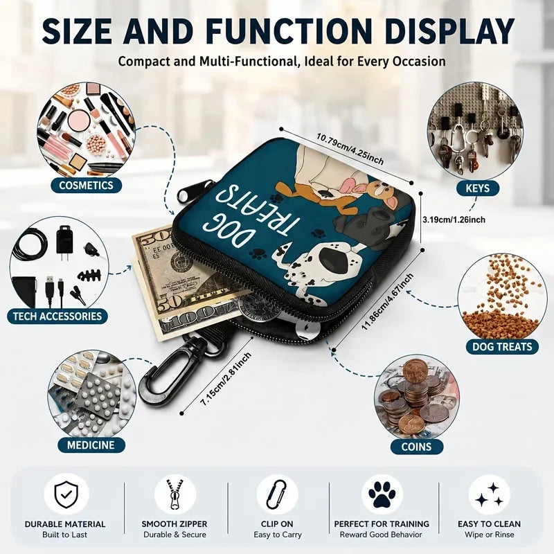 Portable Dog Snack Bag with Transparent Window and Zipper Clip-on Training Snack Bag for Walking Outdoors and Daily Rewards