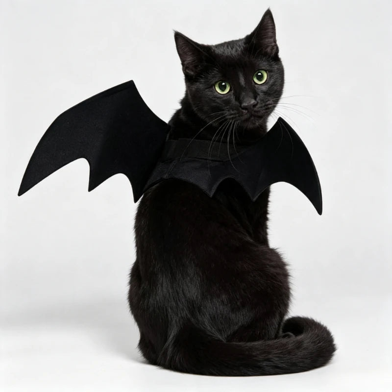 Halloween Cat Bat Wings Costume, Adjustable Black Felt Pet Cosplay Harness Dress Up Accessory for Kitten