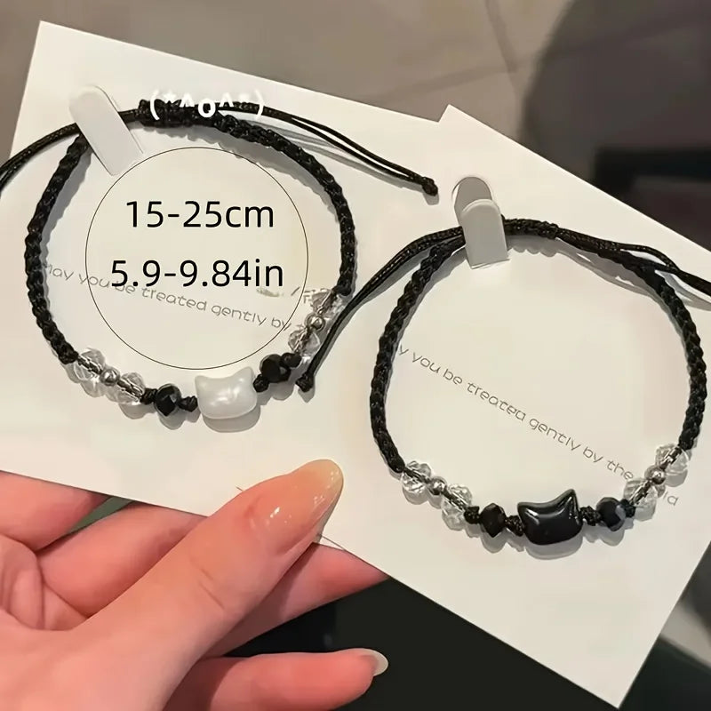 Cute Cat Shaped Hand Woven Bracelets Fashion Versatile Women Suitable Daily Vacation Wearing Accessories