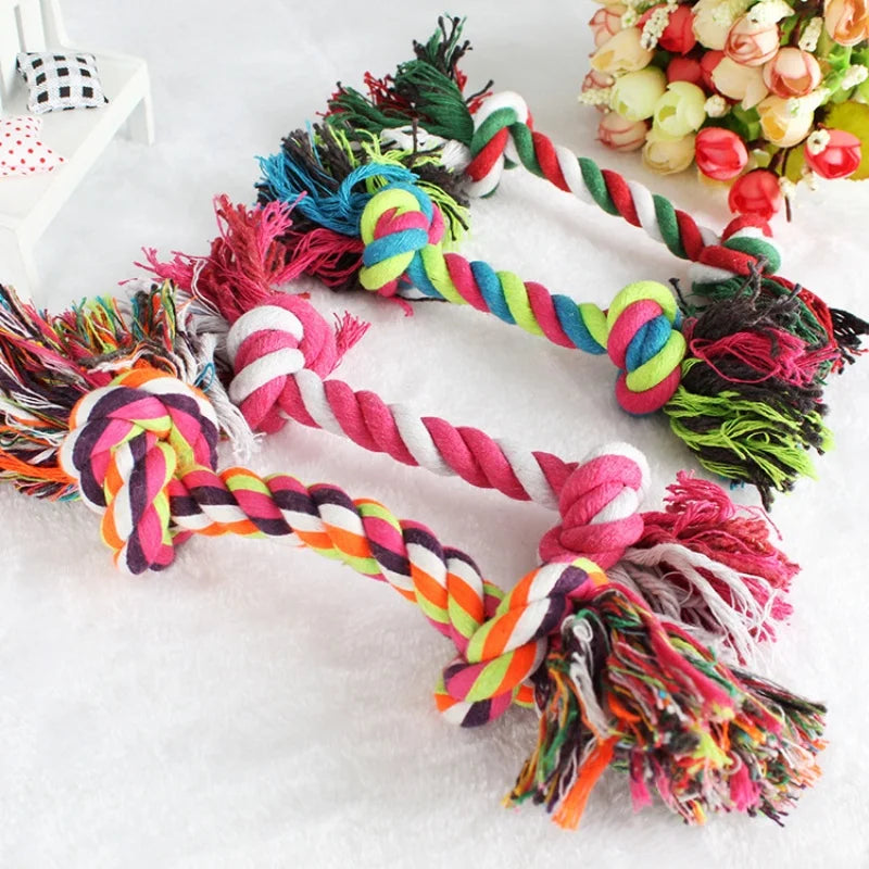 Random Color Pet Dog Toy Bite Rope Double Knot Cotton Rope Funny Cat Toy Bite Resistant and Sharp Teeth Pet Supplies Puppy Toys