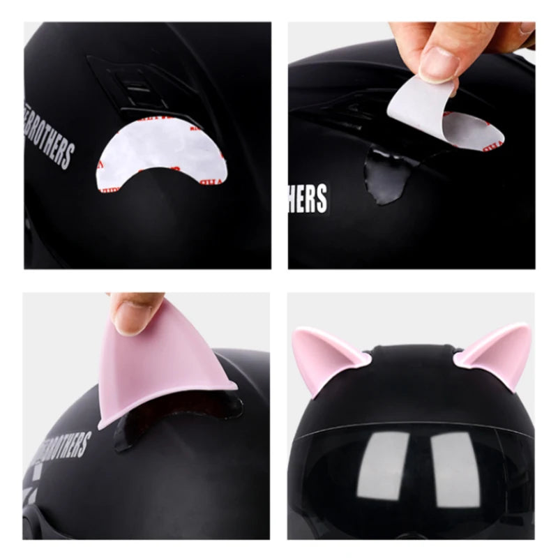 BLALION 2pcs Helmet Cat Ears Decoration Motorcycle Electric Car Driving Styling Cute Cat Ears Stickers Decor Helmet Accessories