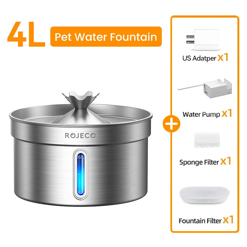 ROJECO Stainless Steel Pet Drinking Fountain Automatic Cat Water Fountain Smart Pet Water Dispenser for Dog Cat Drinking Supply