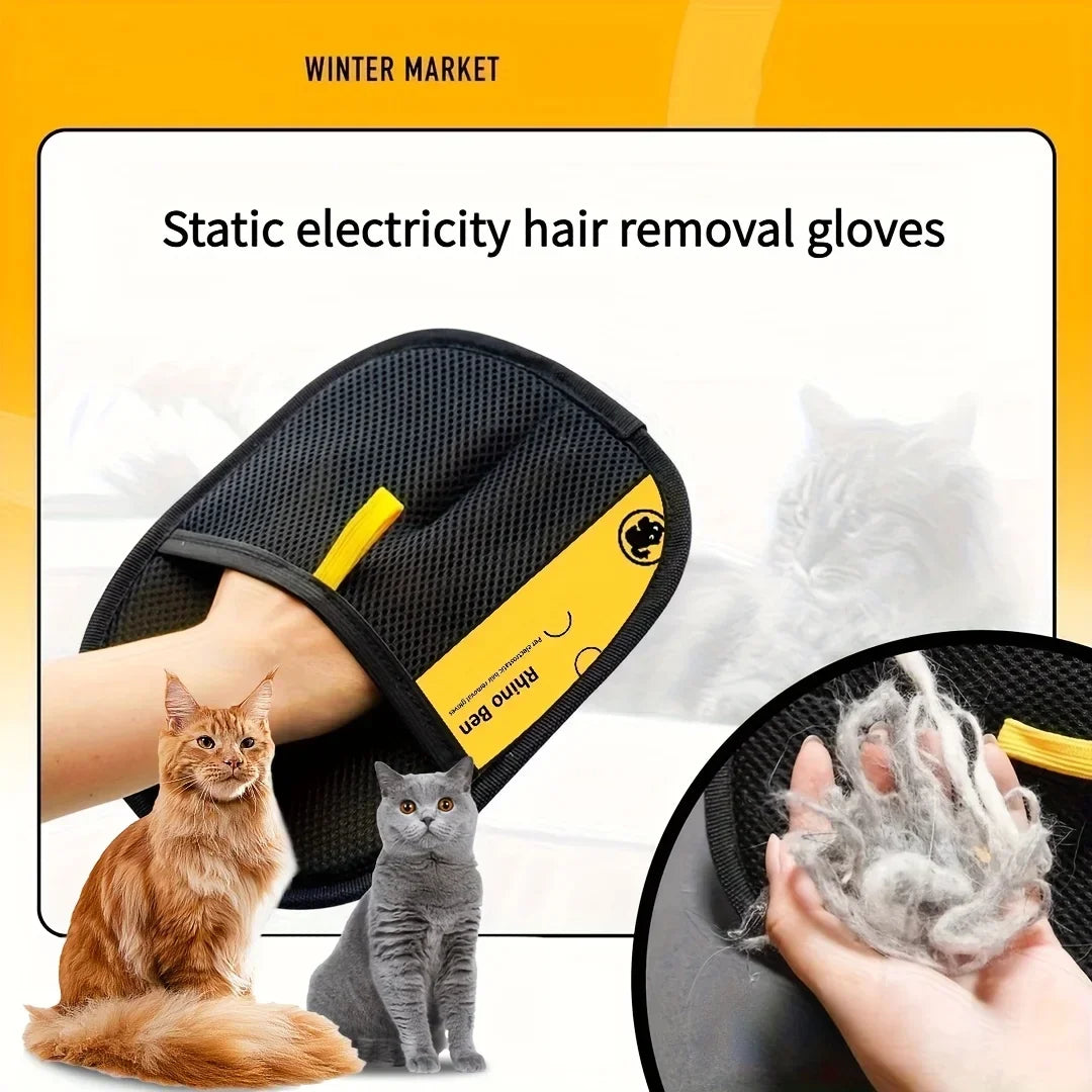 Large Pet Static Hair Removal Grooming Gloves, Upgrade Version Polypropylene Cat Hair Remover Gloves, Black with Yellow Accents for Pet Shedding