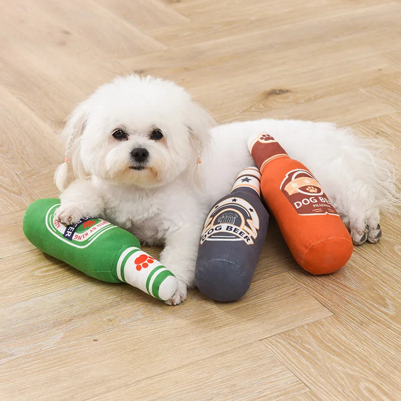 Realistic Beer Bottle Shaped Squeaking Dog Toy Interactive Play Bite Resistant Wear-Resistant Easy to Clean for Dogs