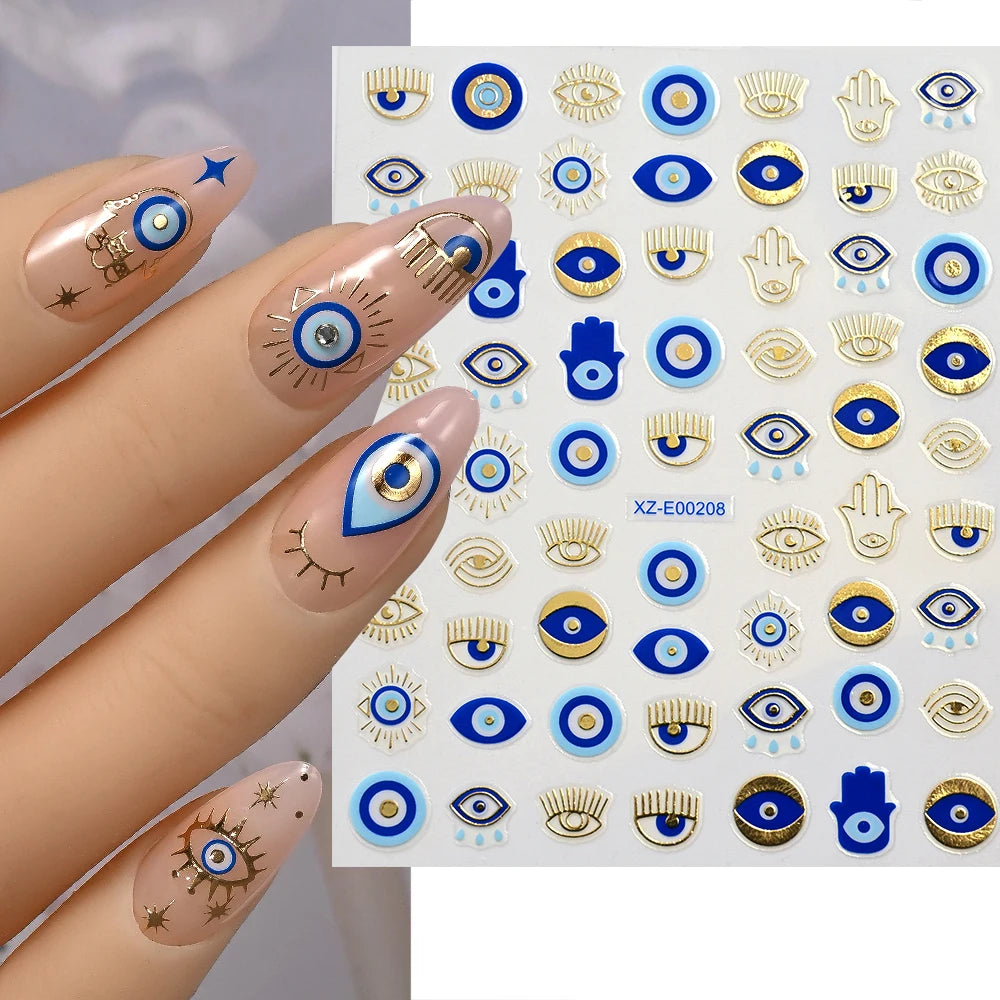 1pc 3D Eyes/Stars/Snake Designs Nail Stickers Angel Eye Nail Art Decor Golden & Blue Evil Eye Designs Manicure DIY Accessories *