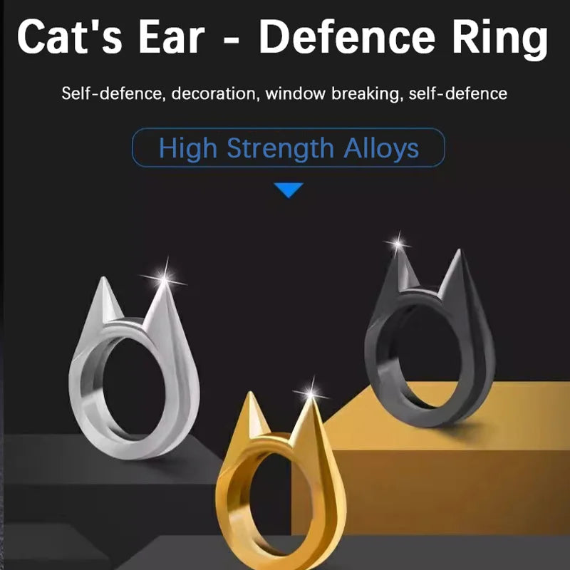 Women Men Cute Cat Ear Rings Self Defense Rings Metal Knuckle Window Breaker Escorts Attack Rings Unisex Jewelry Accessories