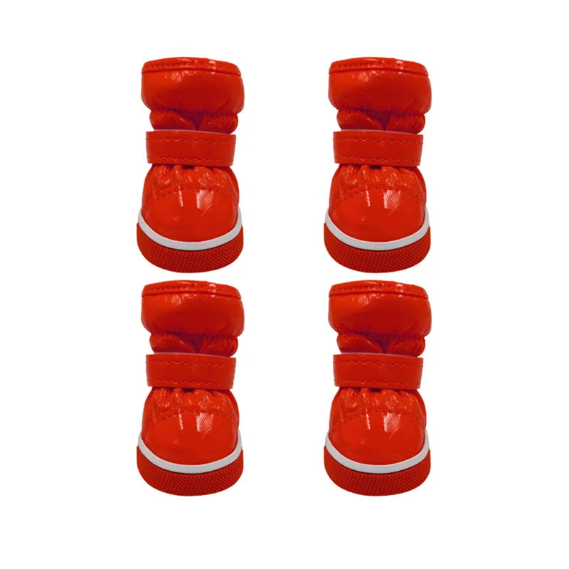 4 Pcs/set Dog Snow Boots Winter Warm Dog Shoes Polar Fleece Leather Lining for Puppies Cats Rainproof Shoes Pet Shoe Accessories