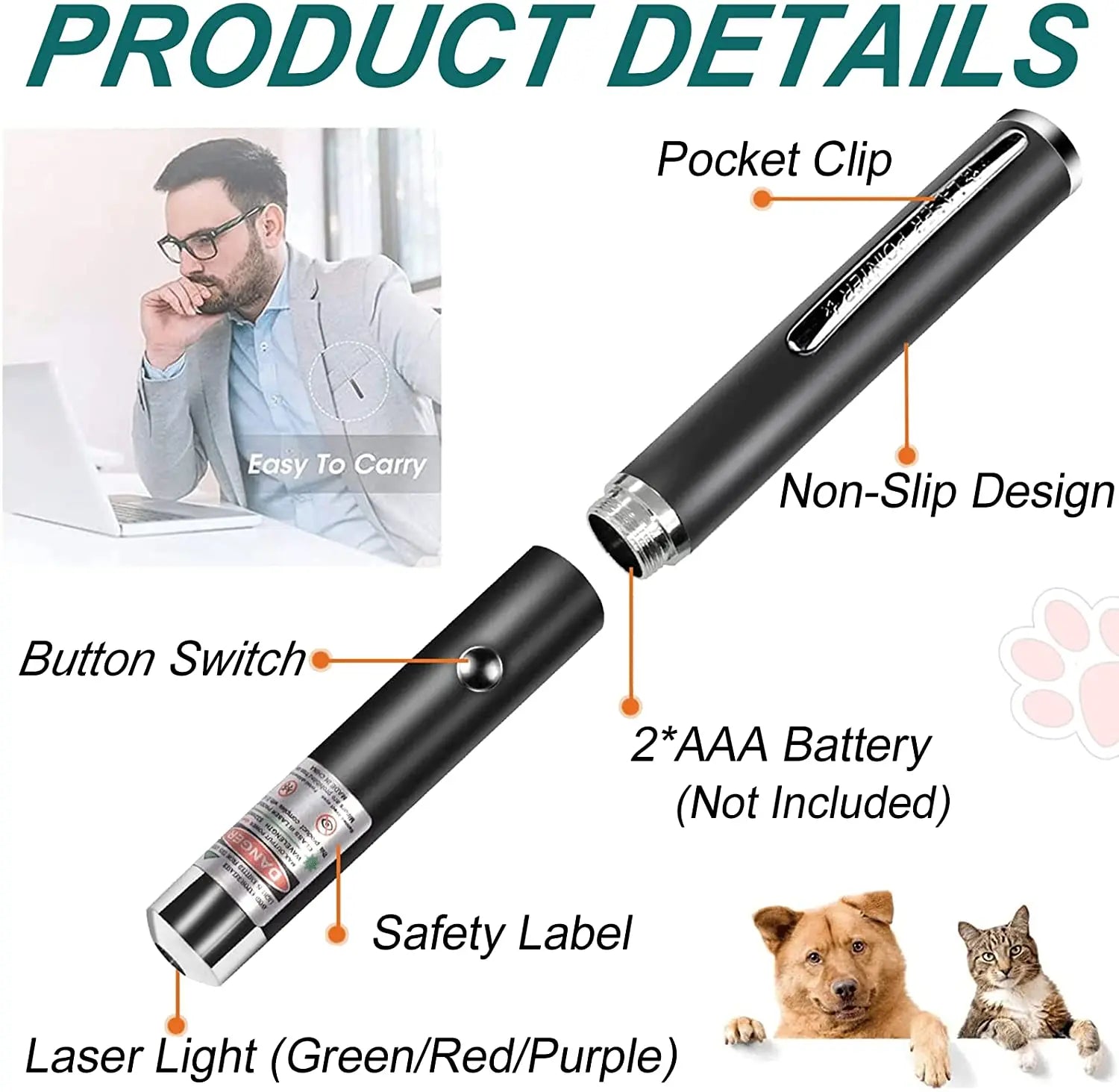 (Do not provide batteries)Cat Keychain Fun Green Light Portable Laser pointer LED Training Torch Pet Cat Tickle Toy