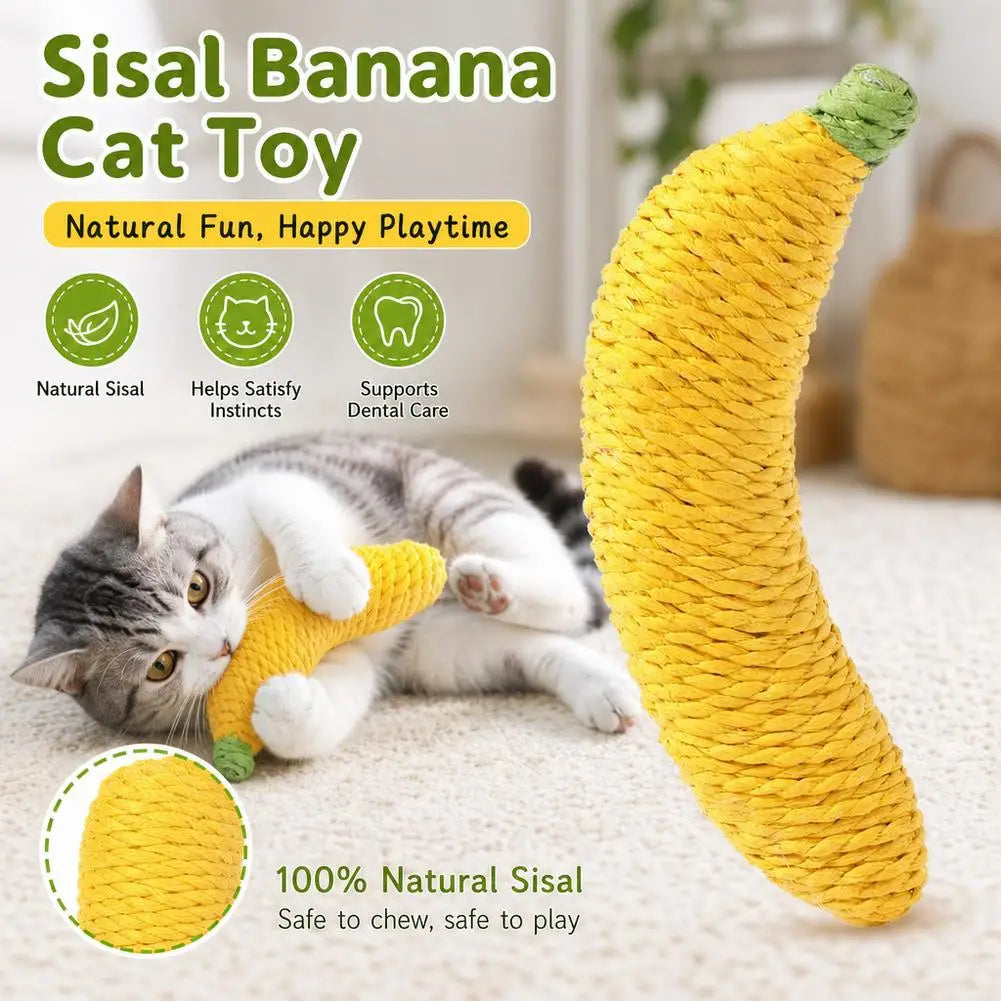 Banana Cat Toy Natural Sisal Chew Toy For Small Dogs Kittens Interactive Dental Cleaning Tool Teeth Grinding Pet Play Accessory