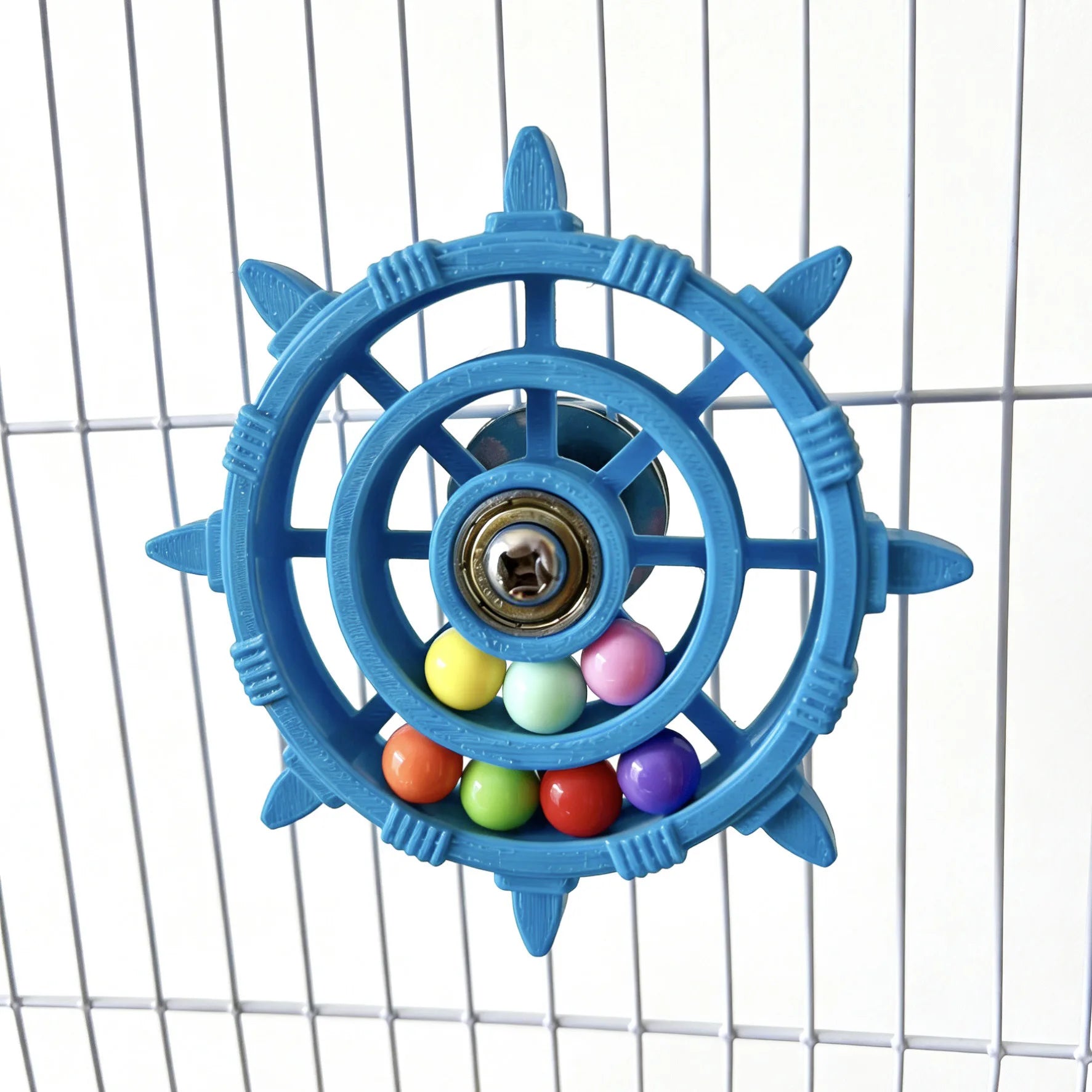 Rudder Shaped Parrot Spinner Rattle Bite Resistant Colorful Beads Bird Cage Plastic Interactive Spinning Wheel Small Birds Toy