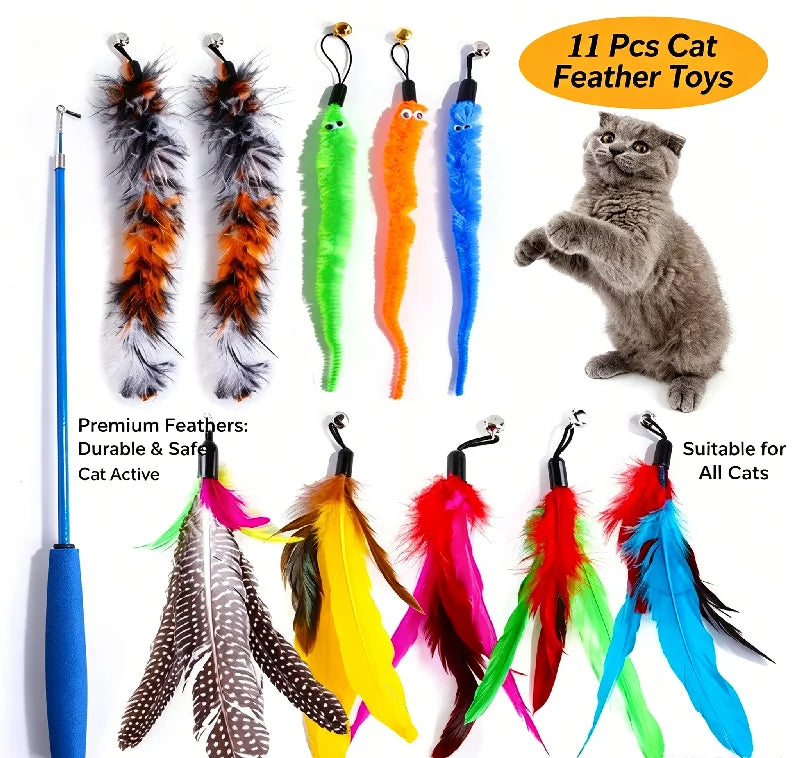 11Pcs Replacement Cat Feather Toy Set Feather Replacement Heads Fit Retractable Cat Wand Stick Pet Cat Supplies