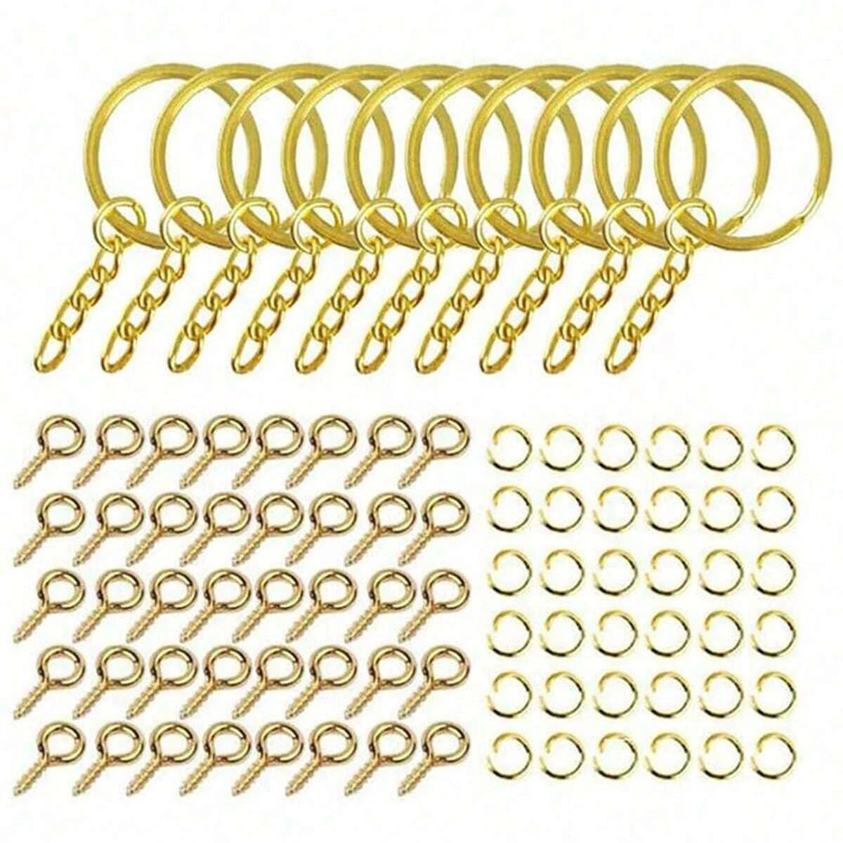 220pcs DIY Golden+Silvery Metal Keychains With Split Ring Link Silver Gold Color Pendants Holder Rings DIY Key Chains Jewelry