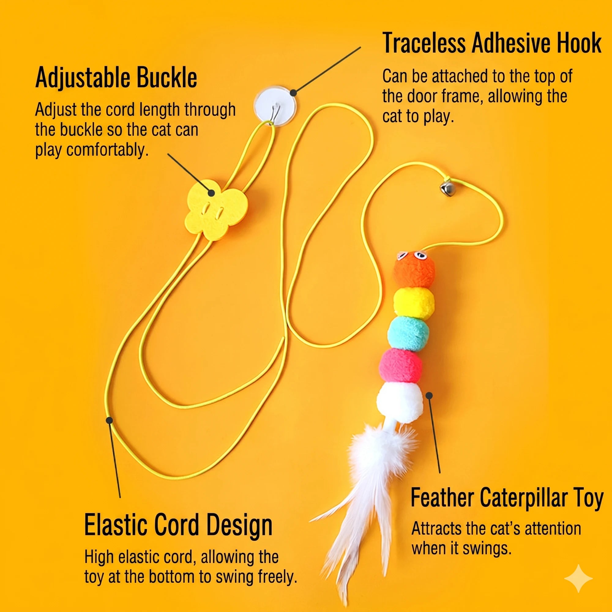 Elastic Hanging Door Cat Toy Feather Retractable Cat Teaser Wand Interactive Pet Play Toy for Kitten Small Dog