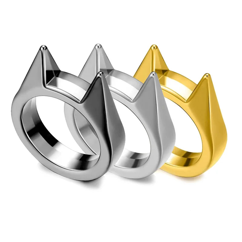 Women Men Cute Cat Ear Rings Self Defense Rings Metal Knuckle Window Breaker Escorts Attack Rings Unisex Jewelry Accessories